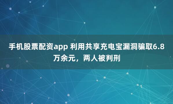 手机股票配资app 利用共享充电宝漏洞骗取6.8万余元，两人被判刑